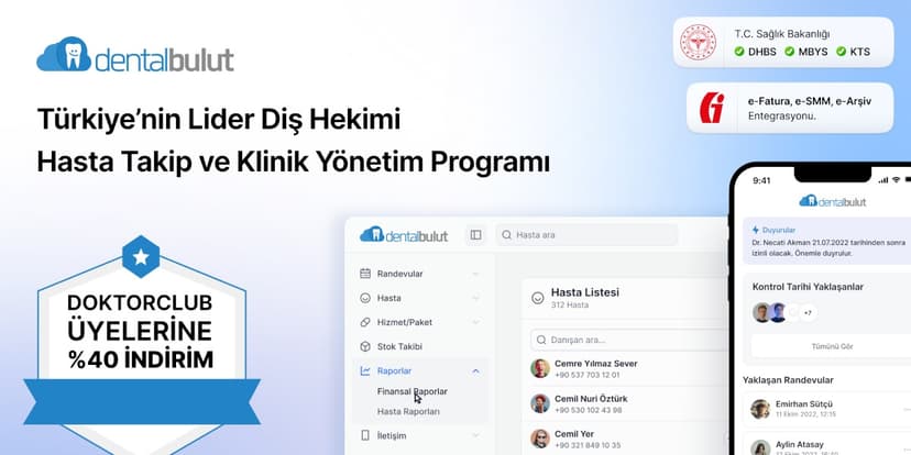 Doktorclub üyelerine özel Dentalbulut Diş Hekimi Hasta Takip Programı’nda %40 indirim fırsatı!
